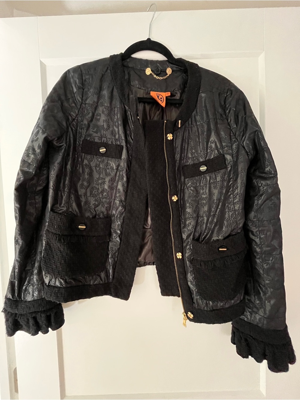Tory Burch Quilted Black Jacket ✨ Size M | Luxe Mixed Details & Gold